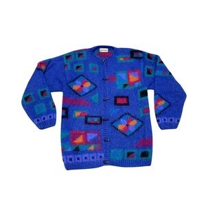 Vintage 1980's LL Bean Mohair Blend Cardigan Sweater Women's Medium Geometric